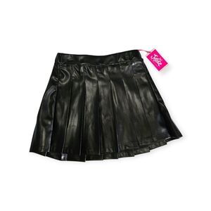 Justice Black Pleated Faux Leather Mini Skirt